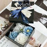 Hộp Quà Vuông Mix 3 Hoa - Đen 13.5x13.5x7cm