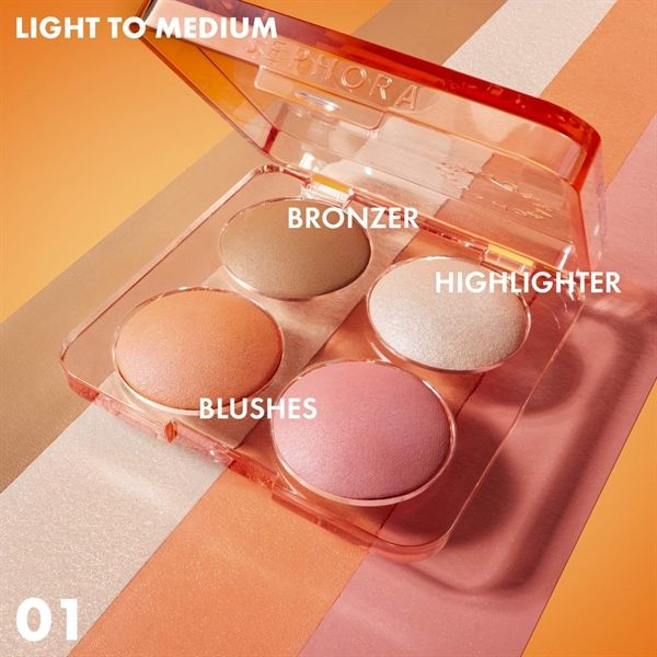 Bảng Phấn Má Hồng, Bronzer, Highlight Sephora Colorful Face Bronzer, Blush & Highlighter Palette : 01 - Light To Medium 4x 2.5gr