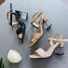 Sandal gót trụ mika viền đồng 7cm MT269