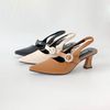 Giày sandal sục nữ mũi nhọn gót 5cm quai phối khóa đá 420