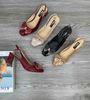 Sandal mũi tròn nơ hạt, hở gót 7cm 390