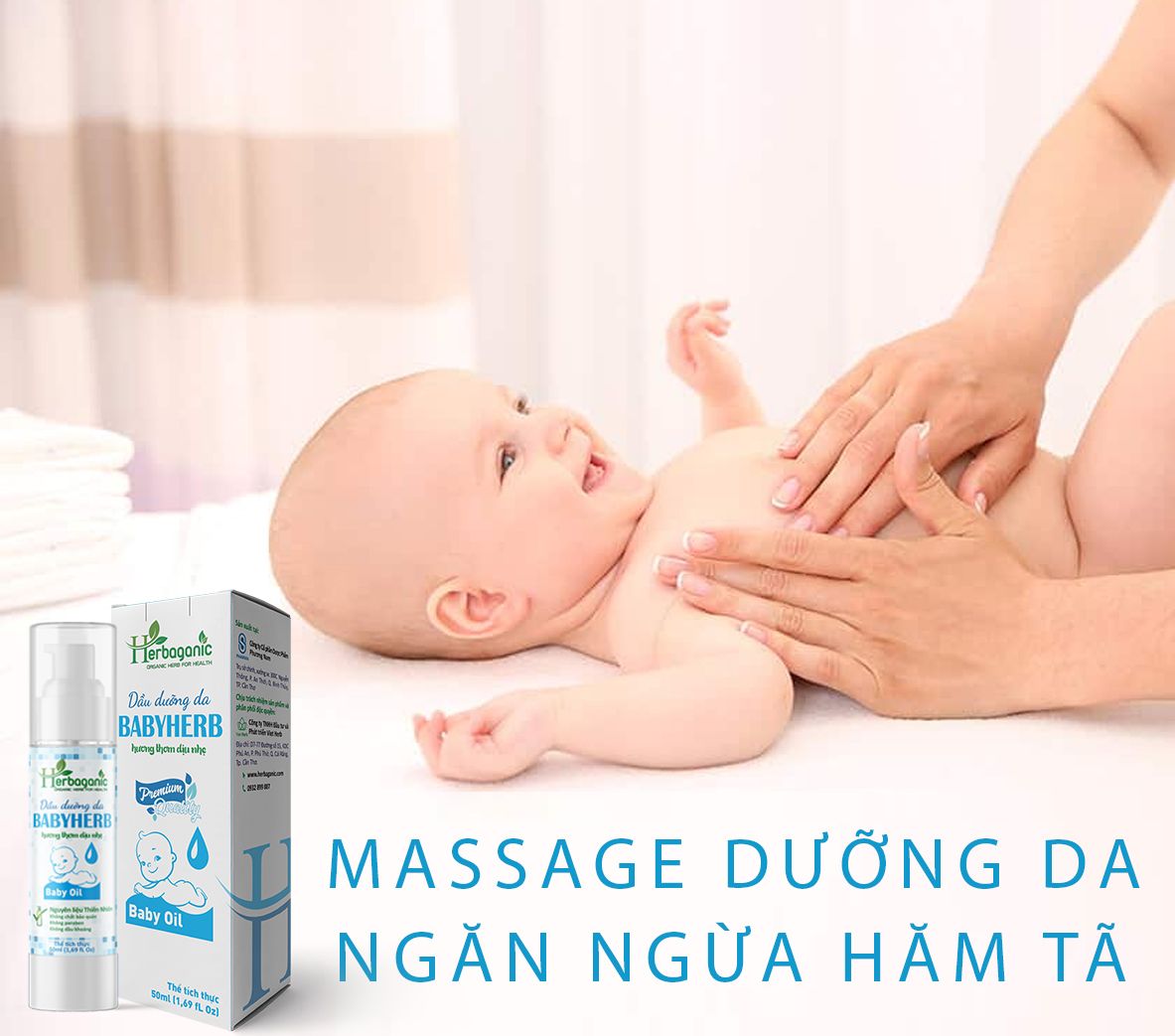  Herbaganic - Tinh dầu dưỡng da BabyHerb 50ml - Hỗ trợ ngừa hăm tã, dưỡng ẩm da, hương thơm dịu nhẹ, an toàn cho bé 