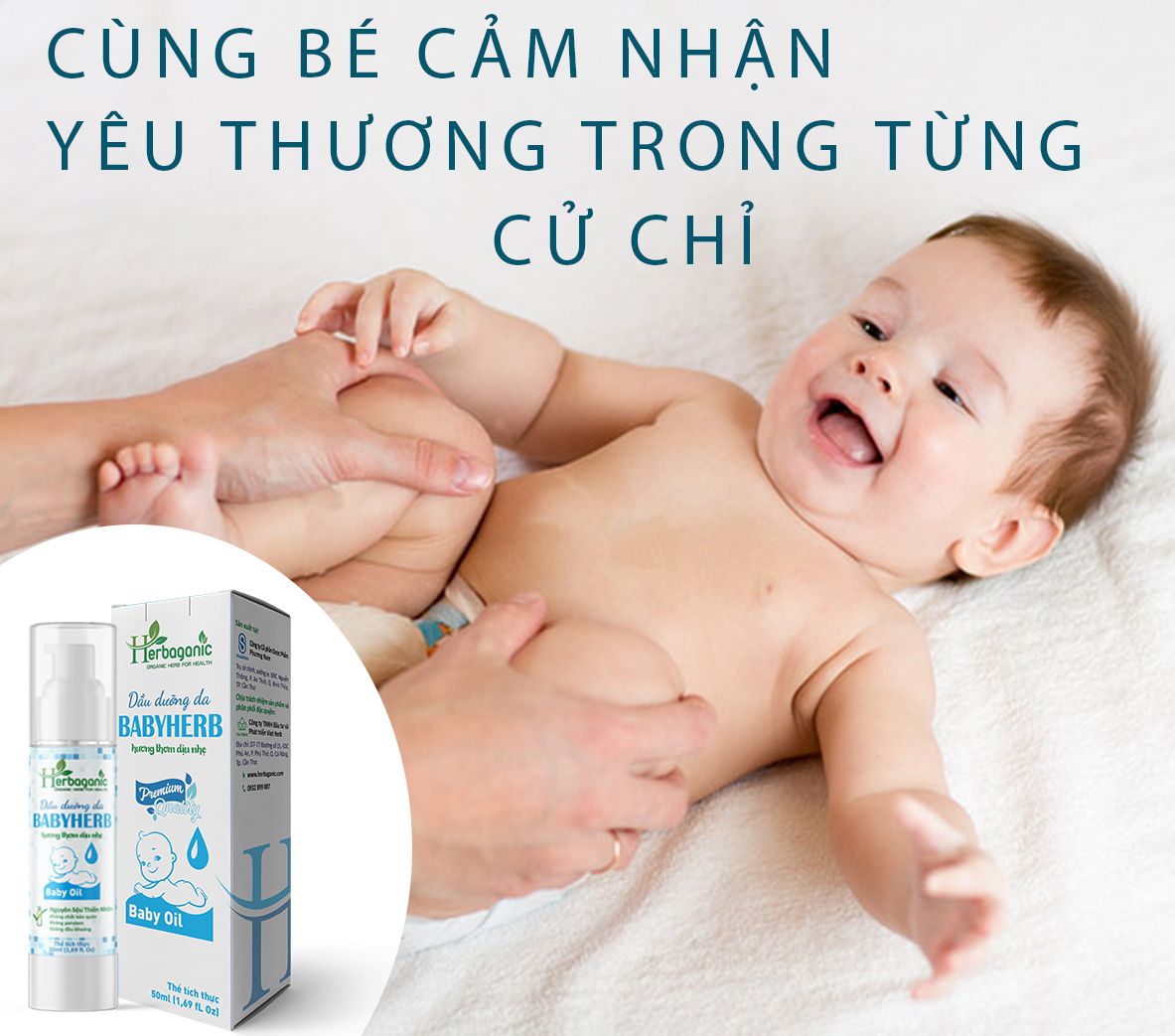  Herbaganic - Tinh dầu dưỡng da BabyHerb 50ml - Hỗ trợ ngừa hăm tã, dưỡng ẩm da, hương thơm dịu nhẹ, an toàn cho bé 