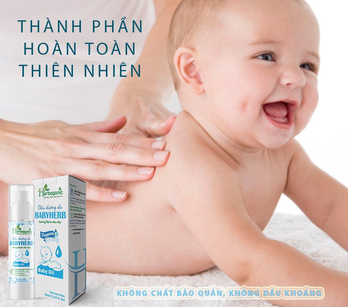  Herbaganic - Tinh dầu dưỡng da BabyHerb 50ml - Hỗ trợ ngừa hăm tã, dưỡng ẩm da, hương thơm dịu nhẹ, an toàn cho bé 