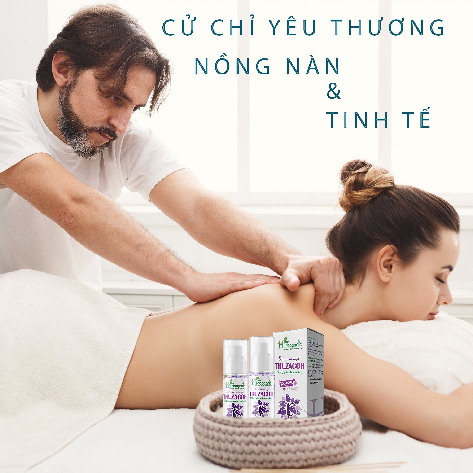 Herbaganic - Dầu massage Thuzacor 50ml - Giảm mỏi cơ, đau vai gáy, đau lưng, dưỡng ẩm da, an toàn cho phụ nữ mang thai