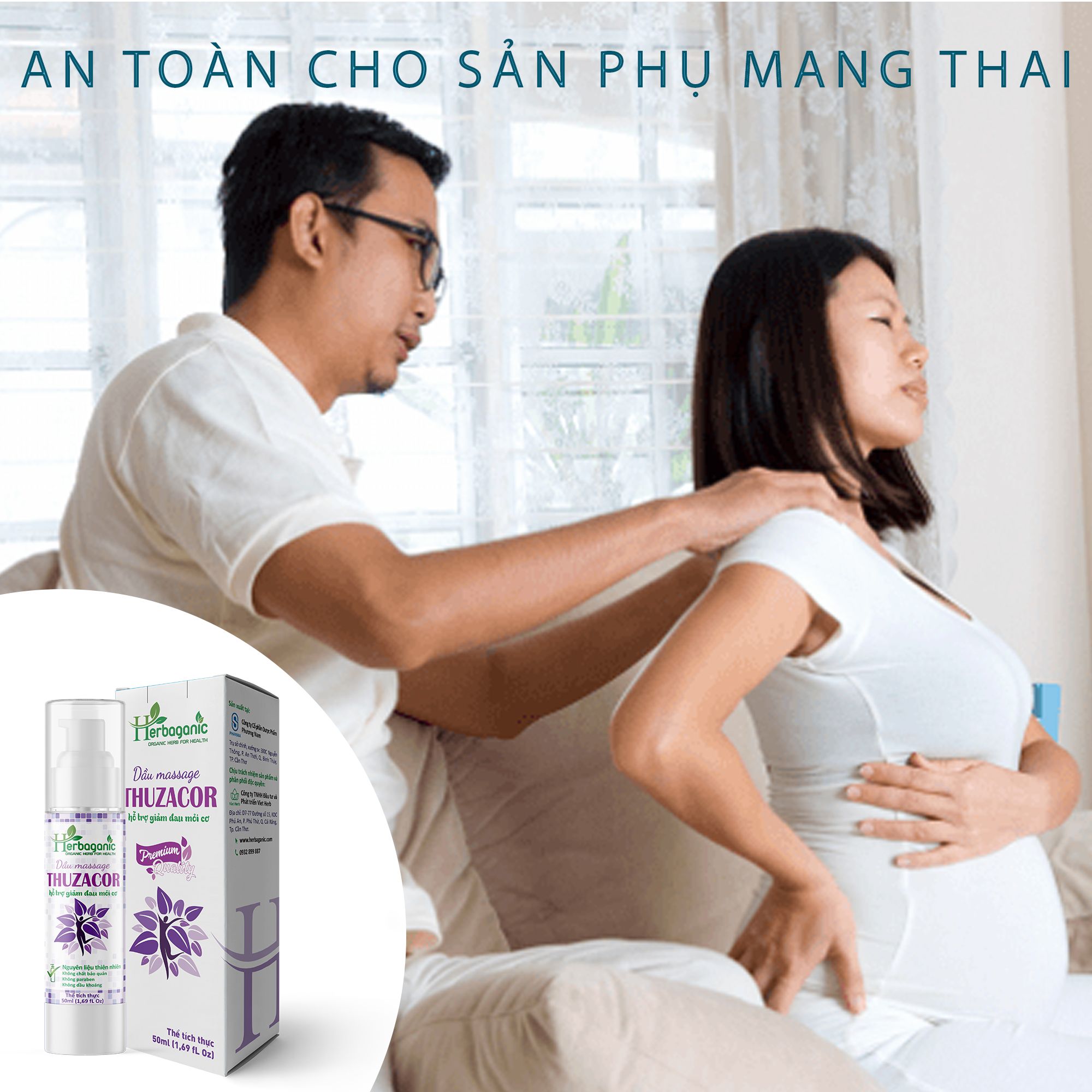  Herbaganic - Dầu massage Thuzacor 50ml - Giảm mỏi cơ, đau vai gáy, đau lưng, dưỡng ẩm da, an toàn cho phụ nữ mang thai 