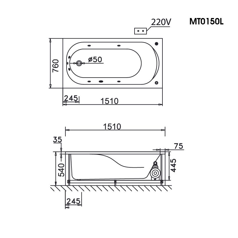 Bồn Tắm Không Chân - Không Yếm - AT0150