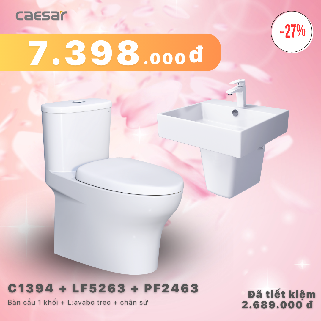 Khuyến mãi ưu đãi - Bàn cầu một khối + Lavabo + Chân treo - C1394 + LF5263 + PF2463