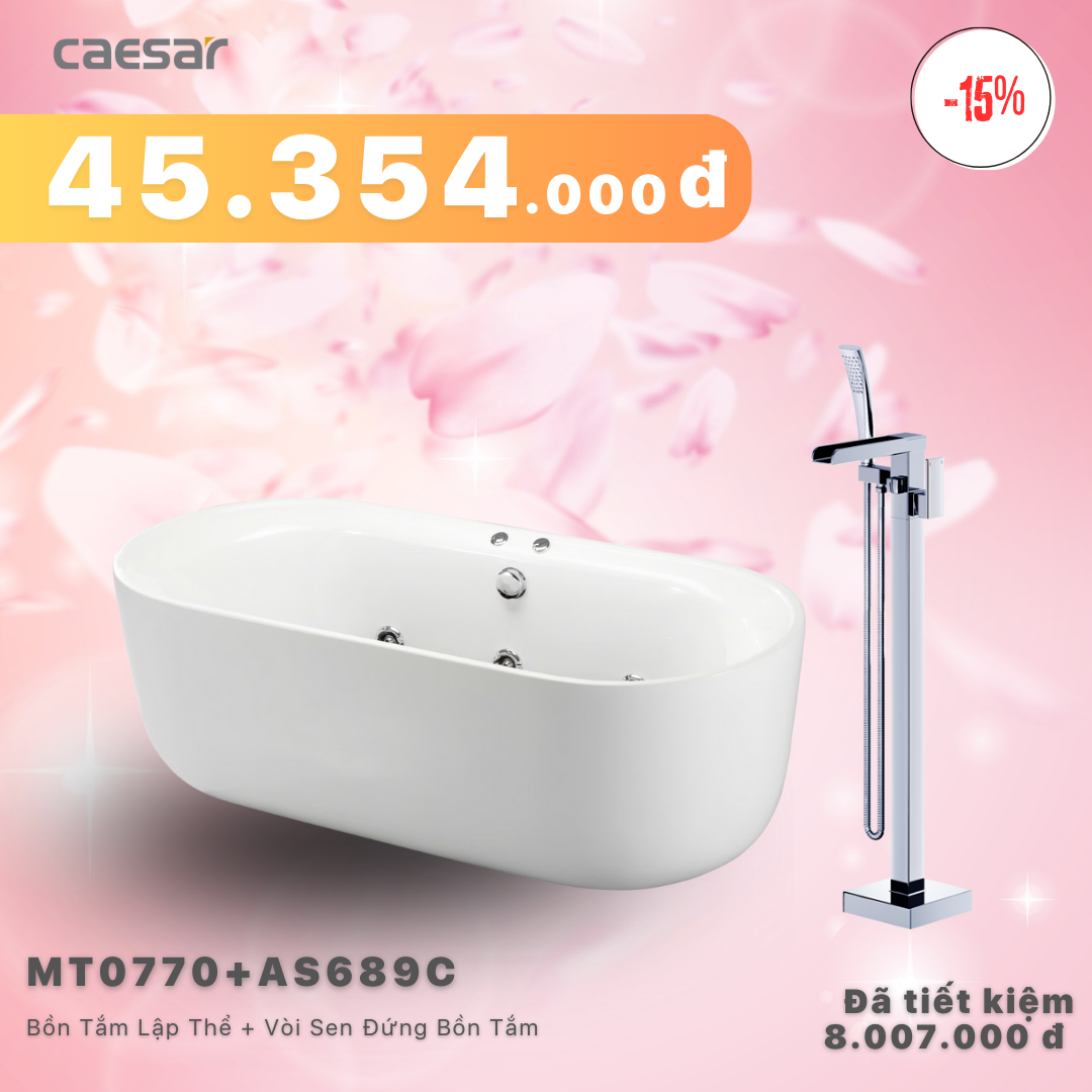 Khuyến mãi ưu đãi - Bồn tắm Chân Yếm (Lập thể) + Vòi Sen Đứng Bồn Tắm Nóng Lạnh - MT0770 + AS689C