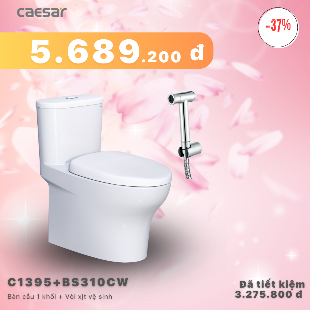 Khuyến mãi ưu đãi Bàn Cầu Một khối + Vòi xịt - C1395 + BS310CW