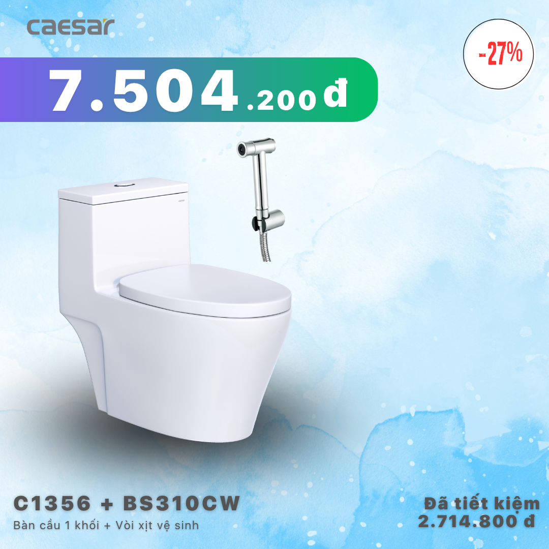 Khuyến mãi ưu đãi Bàn Cầu một khối + Vòi xịt - C1356 + BS310CW