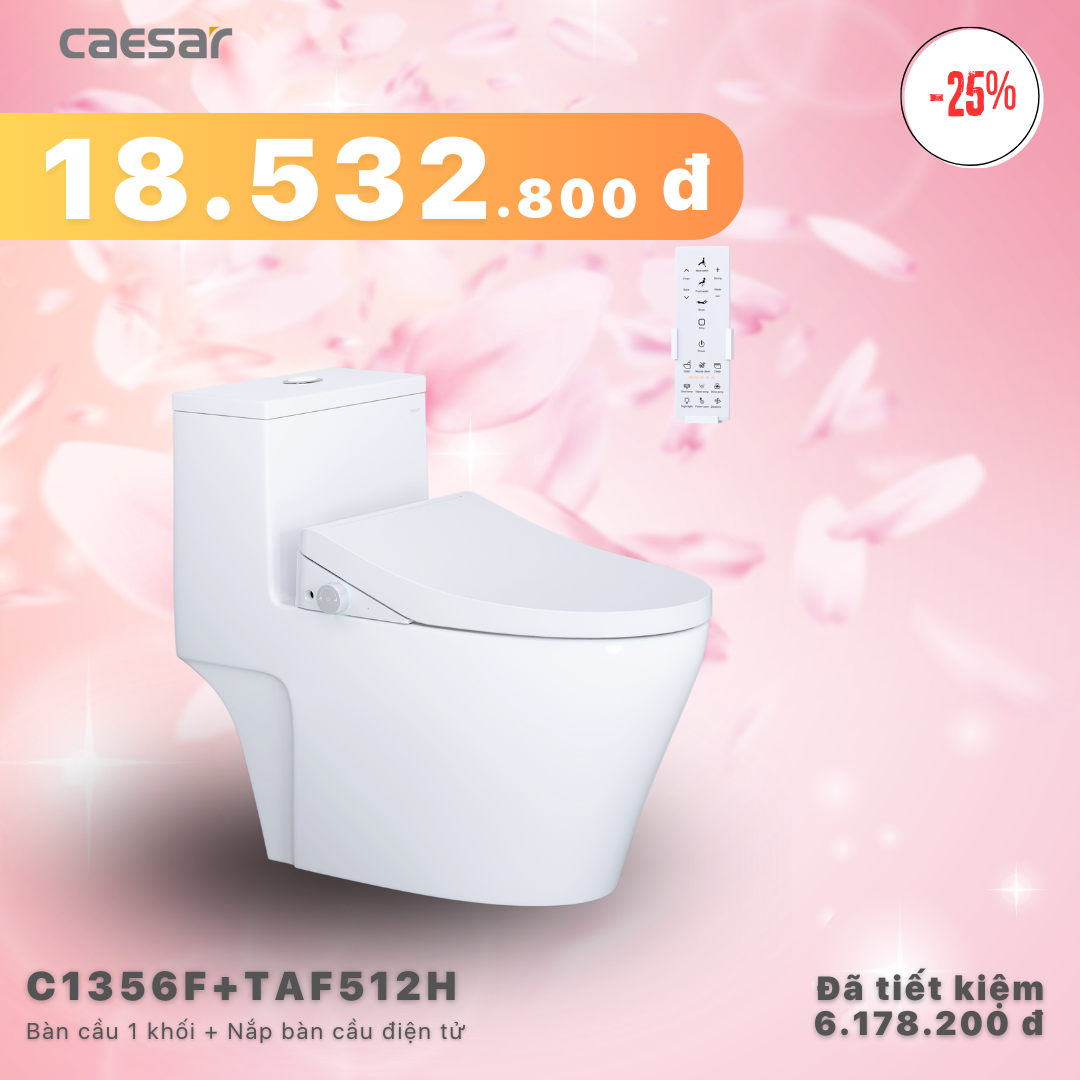 Khuyến mãi ưu đãi - Bàn cầu một khối + Nắp điện tử - C1356F + TAF512H