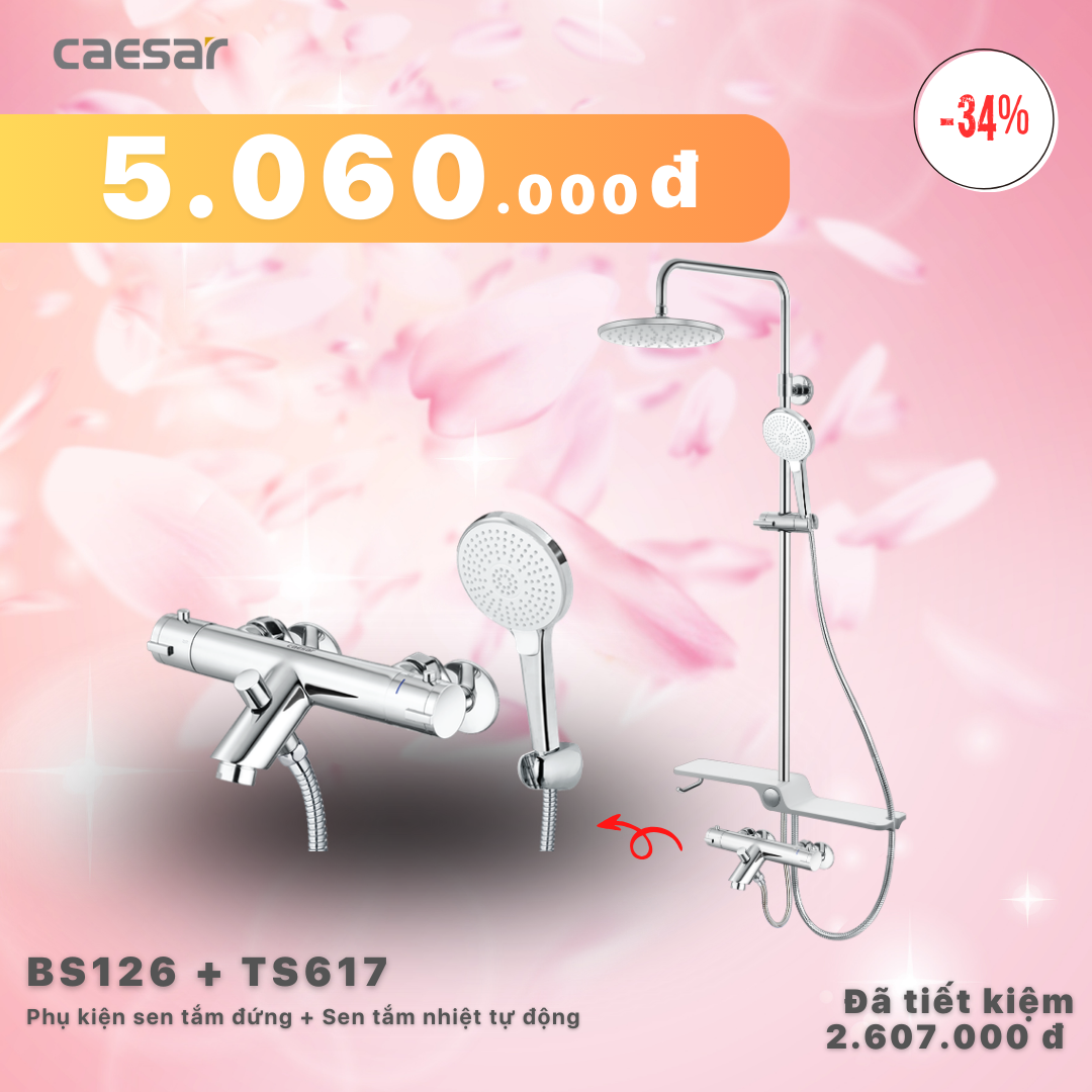Khuyến mãi ưu đãi - Phụ kiện sen tắm đứng + Sen tắm nhiệt tự động - BS126 + TS617