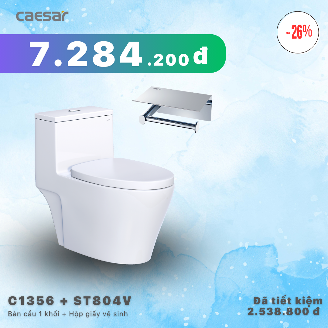 Khuyến mãi ưu đãi Bàn Cầu Một Khối + Hộp đựng giấy vệ sinh - C1356 + ST804V
