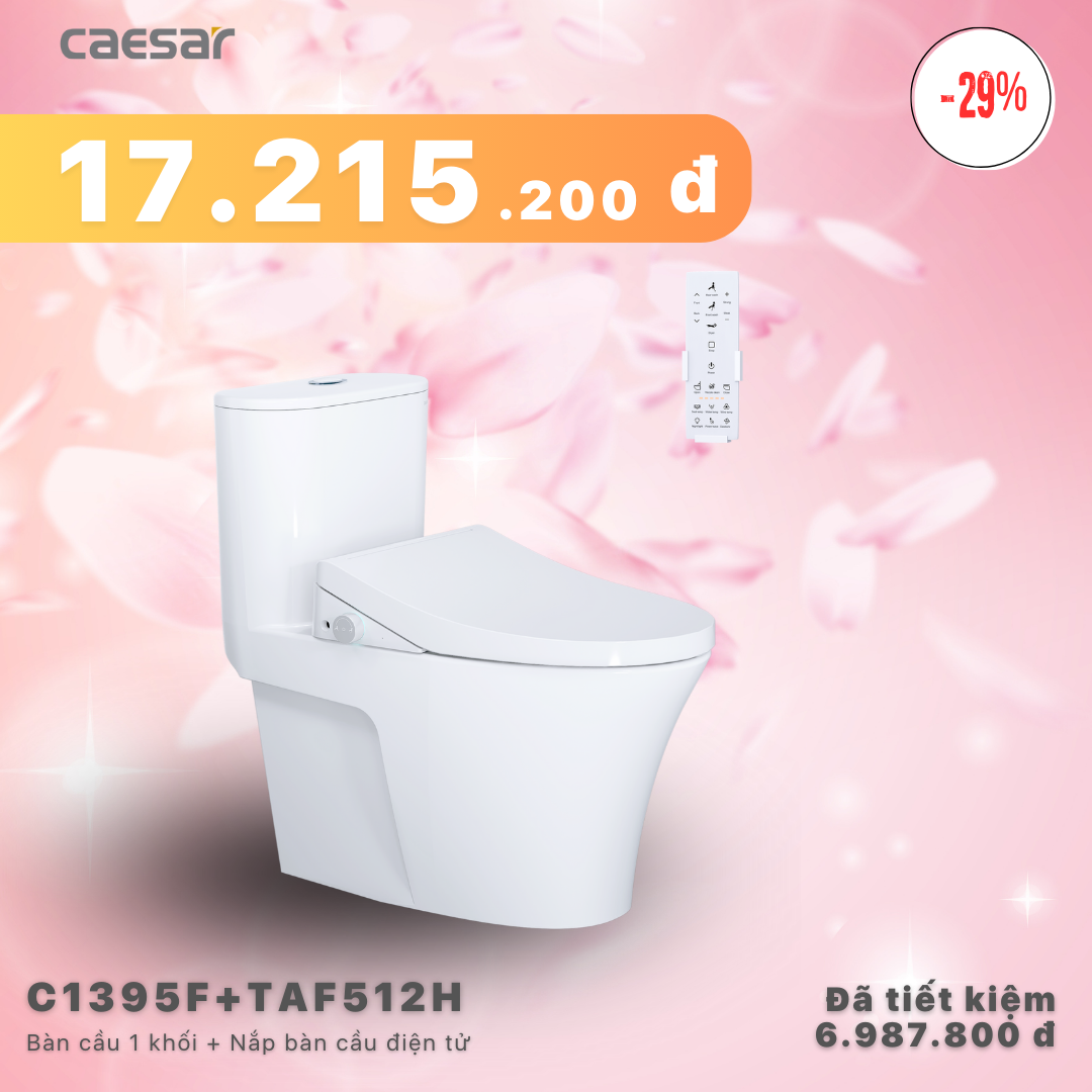 Khuyến mãi ưu đãi Bàn Cầu Một Khối + Nắp điện tử - C1395F - TAF512H