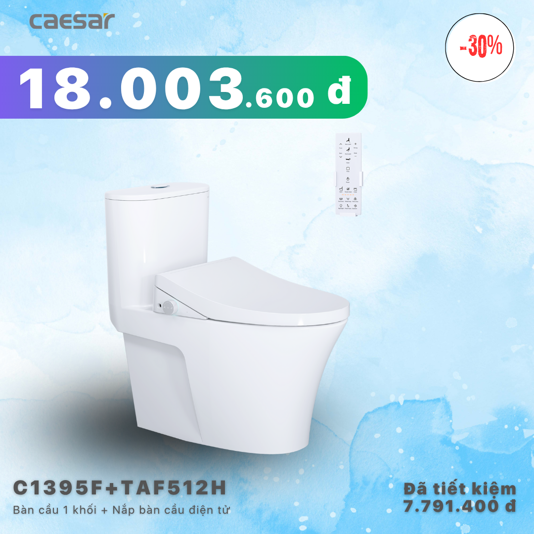 Khuyến mãi ưu đãi Bàn Cầu Một Khối + Nắp điện tử - C1395F - TAF512H