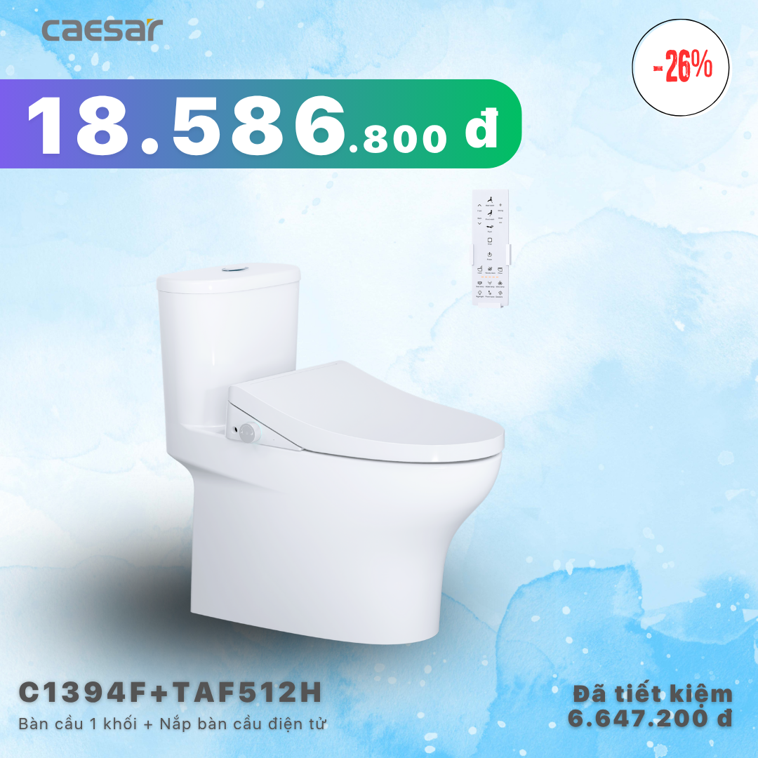 Khuyến mãi ưu đãi Bàn Cầu Một Khối + Nắp điện tử- C1394F - TAF512H
