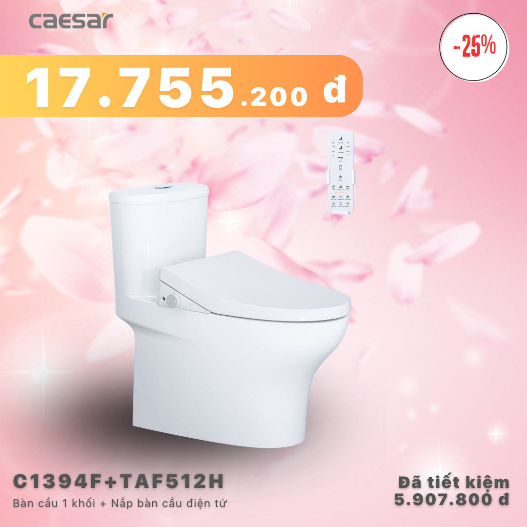 Khuyến mãi ưu đãi Bàn Cầu Một Khối + Nắp điện tử- C1394F - TAF512H