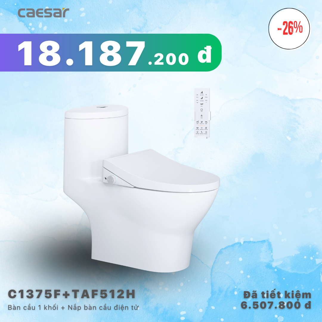 Khuyến mãi ưu đãi Bàn Cầu Một Khối + Nắp điện tử - C1375F + TAF512H