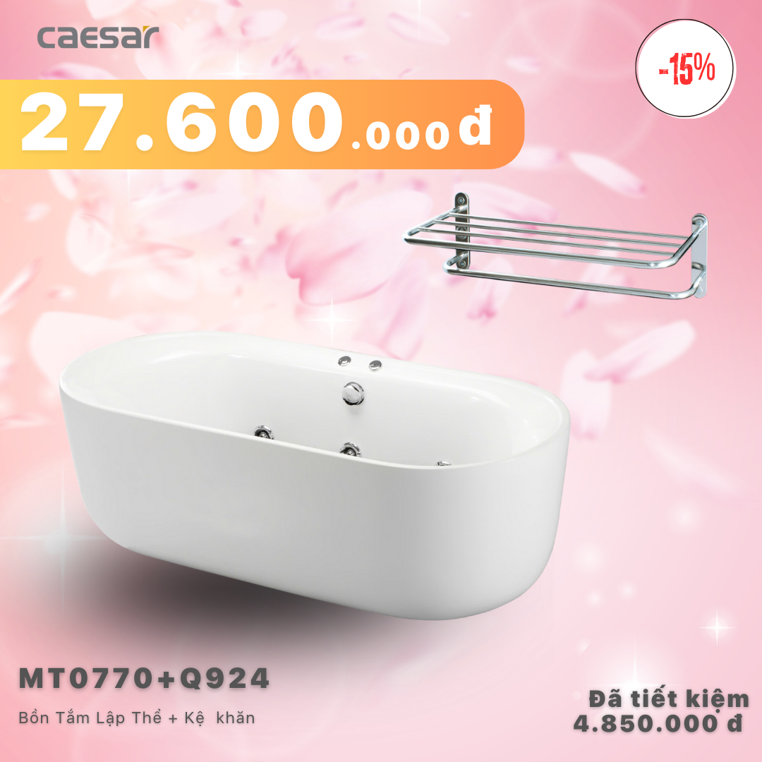 Khuyến mãi ưu đãi - Bồn tắm Chân Yếm (Lập thể) + Kệ khăn 2 tầng - MT0770 + Q924