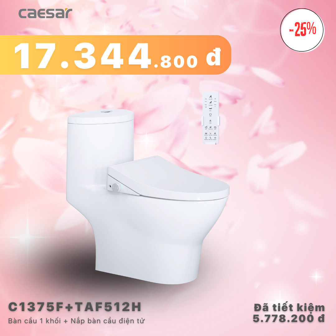 Khuyến mãi ưu đãi Bàn Cầu Một Khối + Nắp điện tử - C1375F + TAF512H