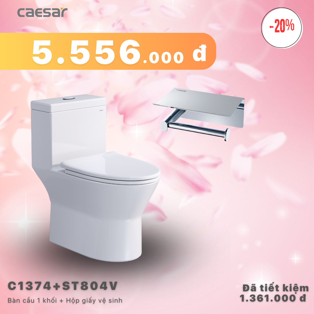 Khuyến mãi ưu đãi - Bàn Cầu Một Khối + Hộp giấy vệ sinh - C1374 + ST804V