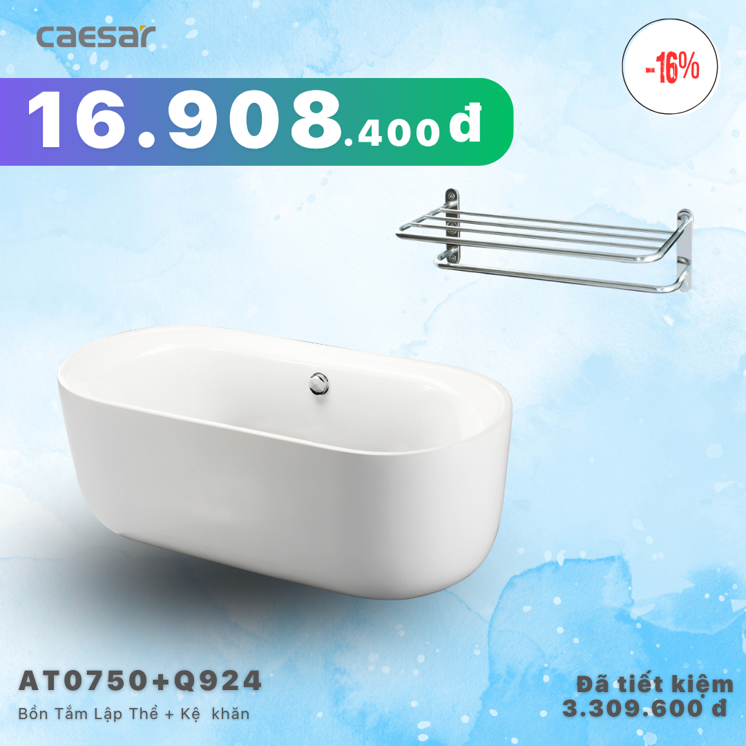 Khuyến mãi ưu đãi - Bồn tắm Lập Thể + Kệ khăn - AT0750+ Q924V