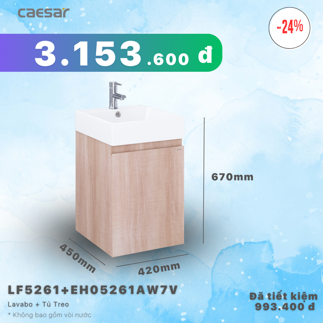 Khuyến mãi ưu đãi - Lavabo + tủ treo - LF5261 + EH05261AW7V