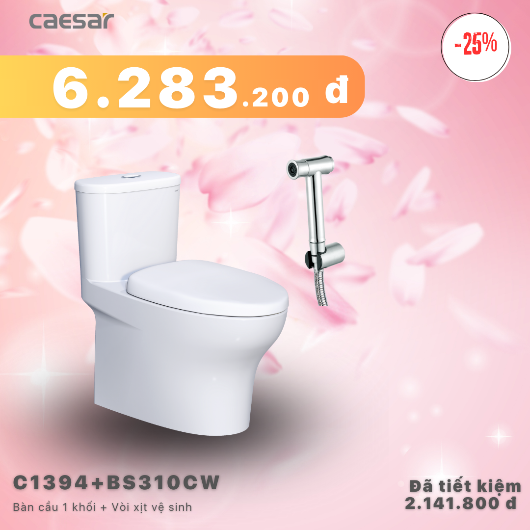 Khuyến mãi ưu đãi - Bàn cầu 1 khối + Vòi xịt - C1394 + BS304CW