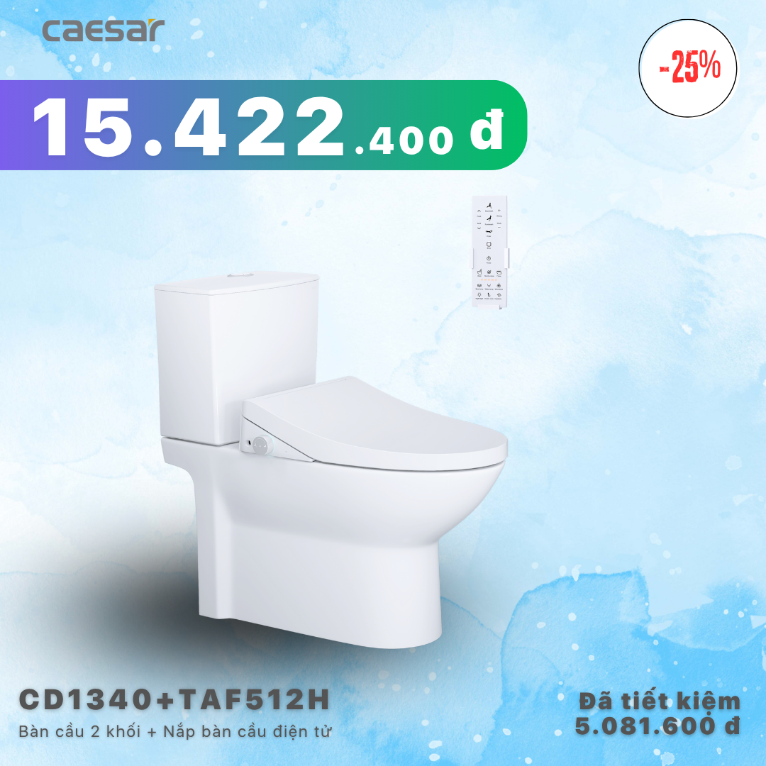 Khuyến mãi ưu đãi-Bàn Cầu hai khối + Nắp điện tử - CD1340 - TAF512H