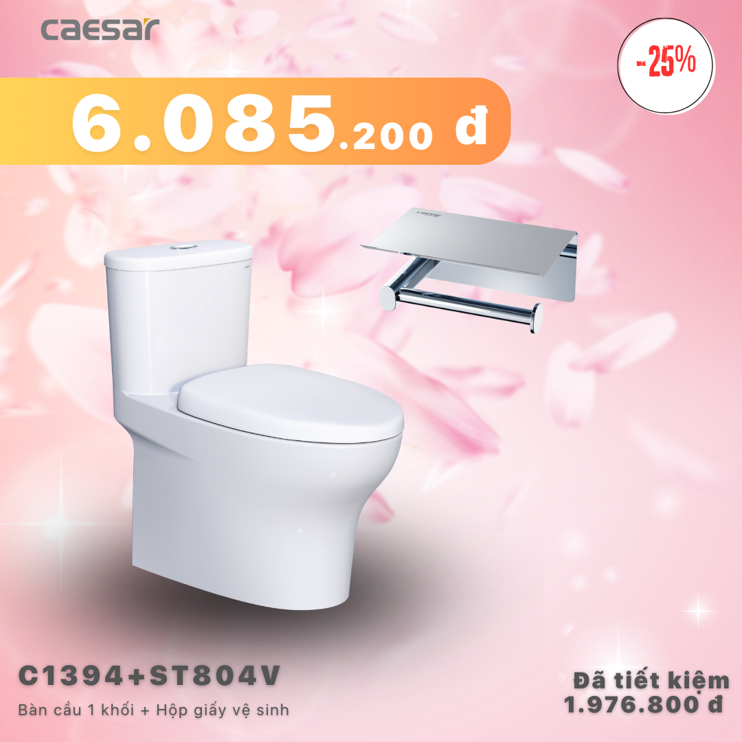 Khuyến mãi ưu đãi - Bàn cầu 1 khối + Hộp đựng giấy vệ sinh - C1394 + ST804V