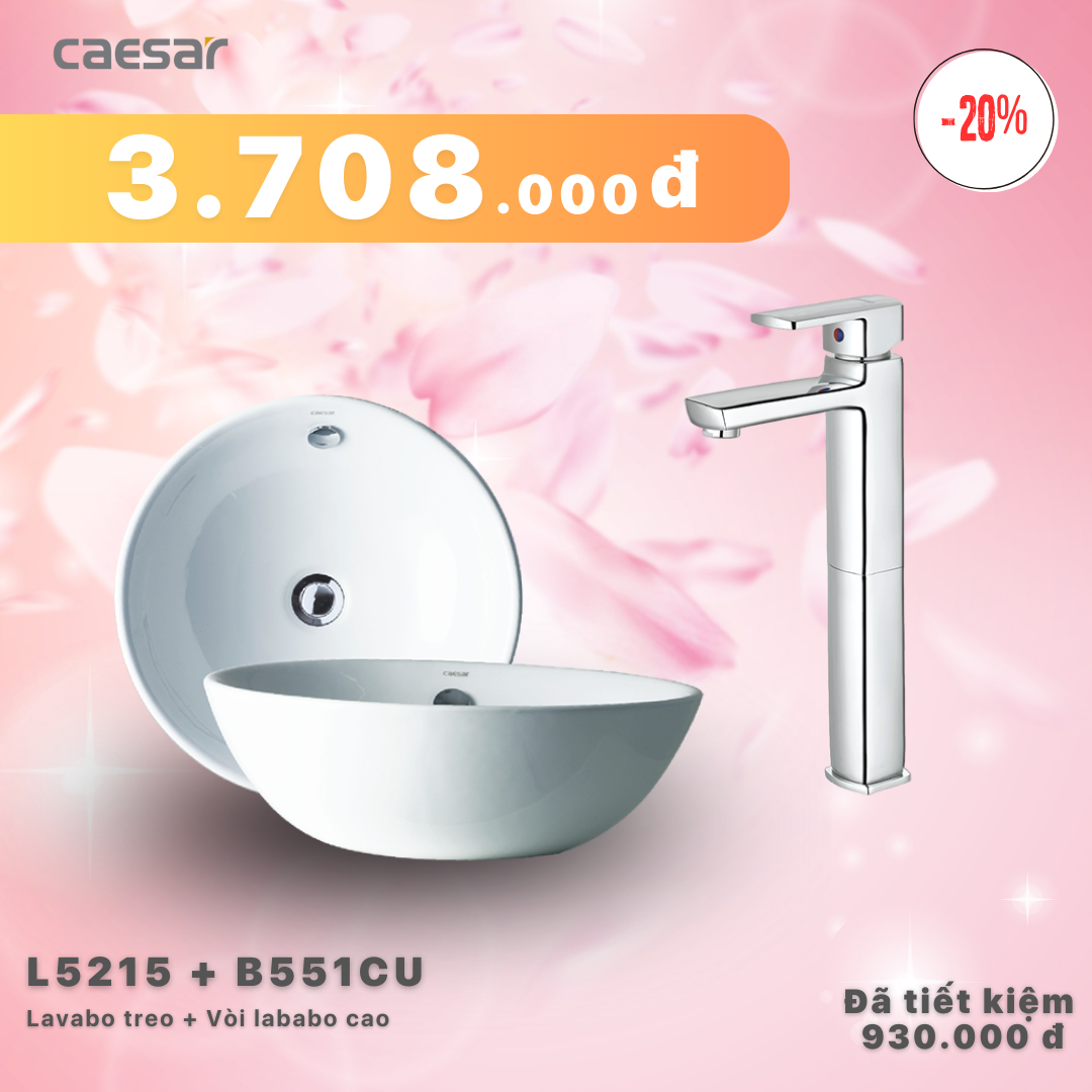 Khuyến mãi ưu đãi - Lavabo treo kết hợp Vòi lavabo cao - L5215 + B551CU
