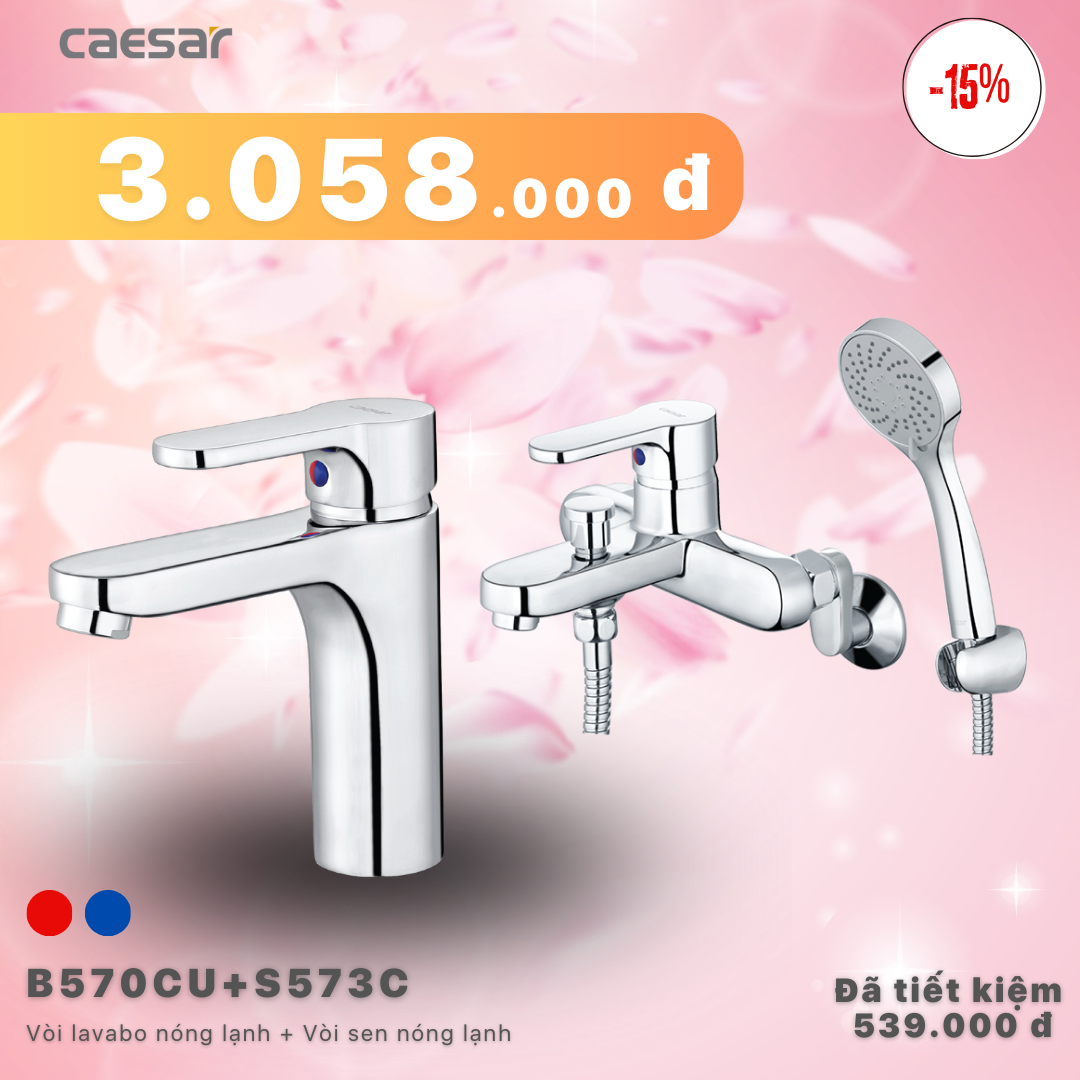 Khuyến mãi ưu đãi - Vòi lavabo Nóng Lạnh + Sen tắm Nóng Lạnh - B570CU + S573C