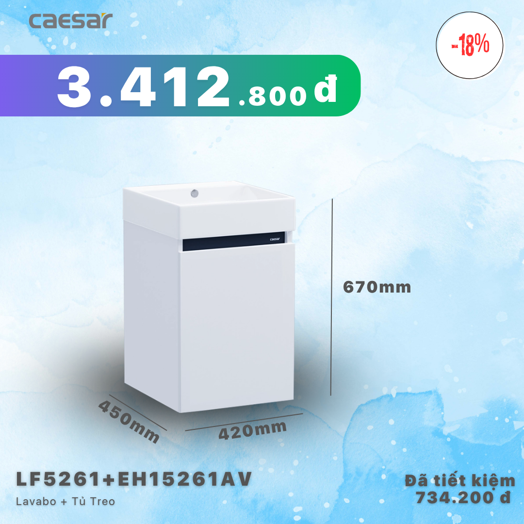 Khuyễn mãi ưu đãi Lavabo Kết Hợp Tủ Treo - LF5261 + EH15261AV