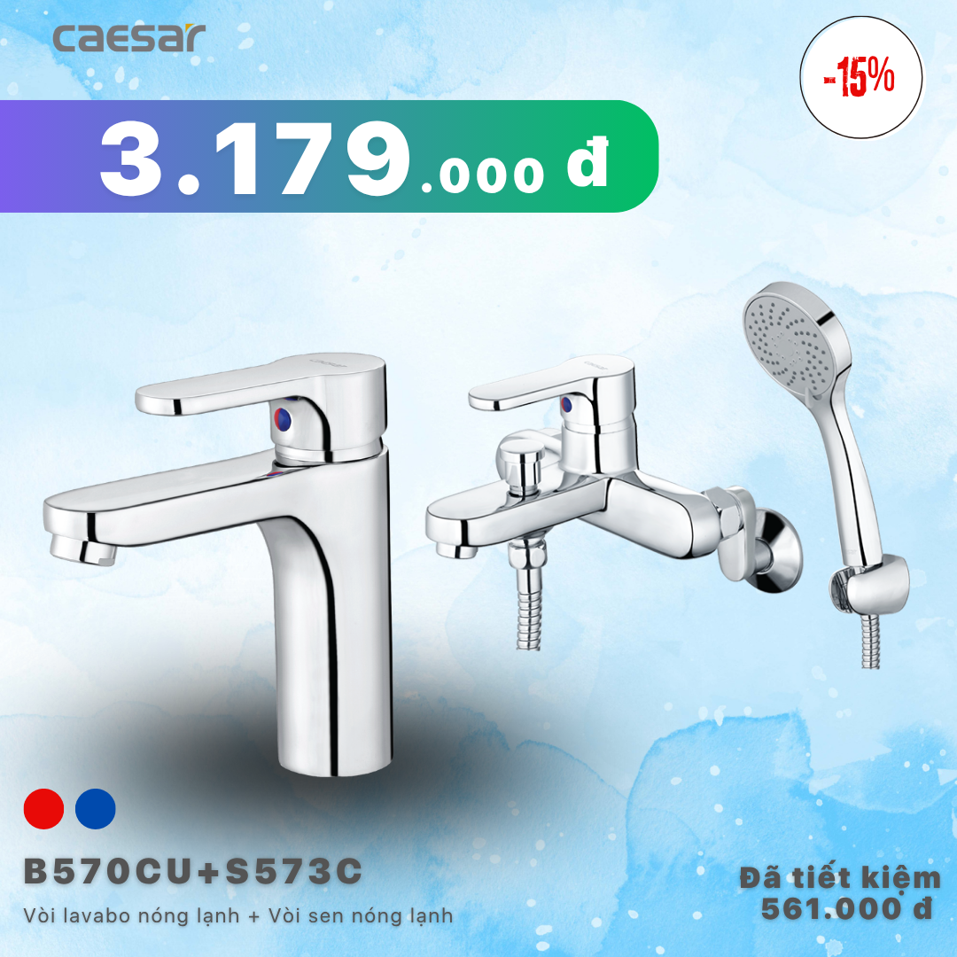 Khuyến mãi ưu đãi - Vòi lavabo Nóng Lạnh + Sen tắm Nóng Lạnh - B570CU + S573C