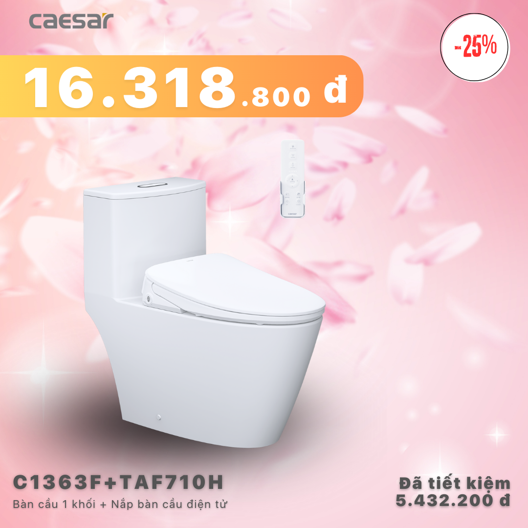Khuyến mãi ưu đãi - Bàn Cầu một khối + Nắp điện tử - C1363F + TAF710H