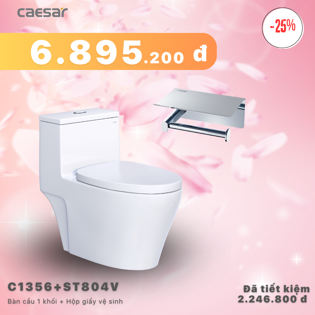 Khuyến mãi ưu đãi Bàn Cầu Một Khối + Hộp đựng giấy vệ sinh - C1356 + ST804V