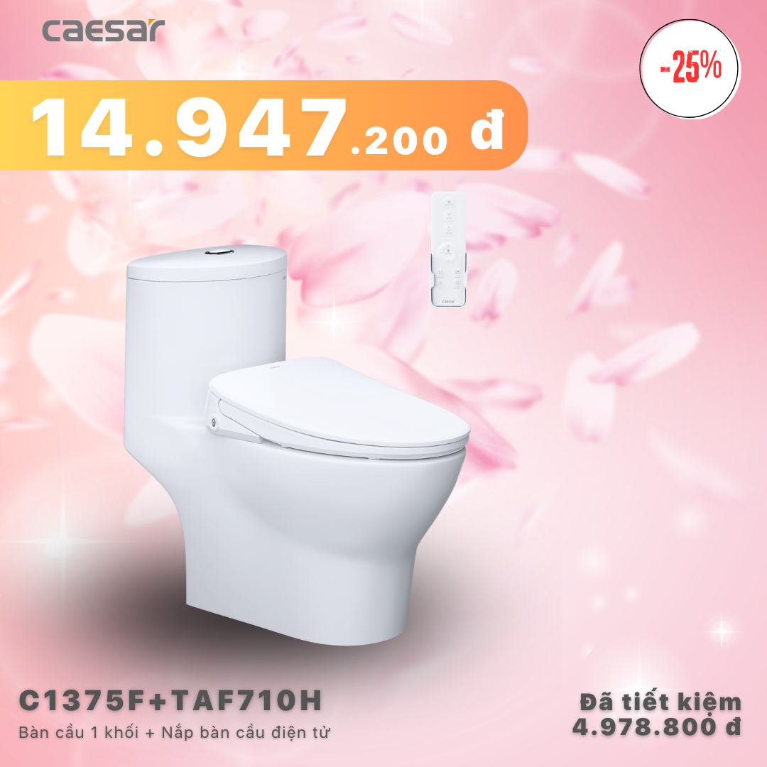 Khuyến mãi ưu đãi - Bàn cầu một khối + Nắp điện tử - C1374F + TAF710H