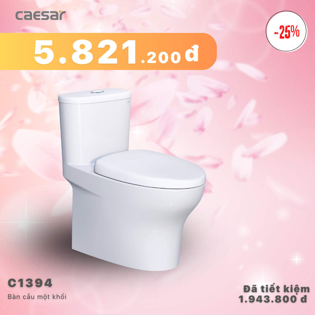 Khuyến mãi ưu đãi Bàn Cầu Một Khối Nắp Êm - C1394