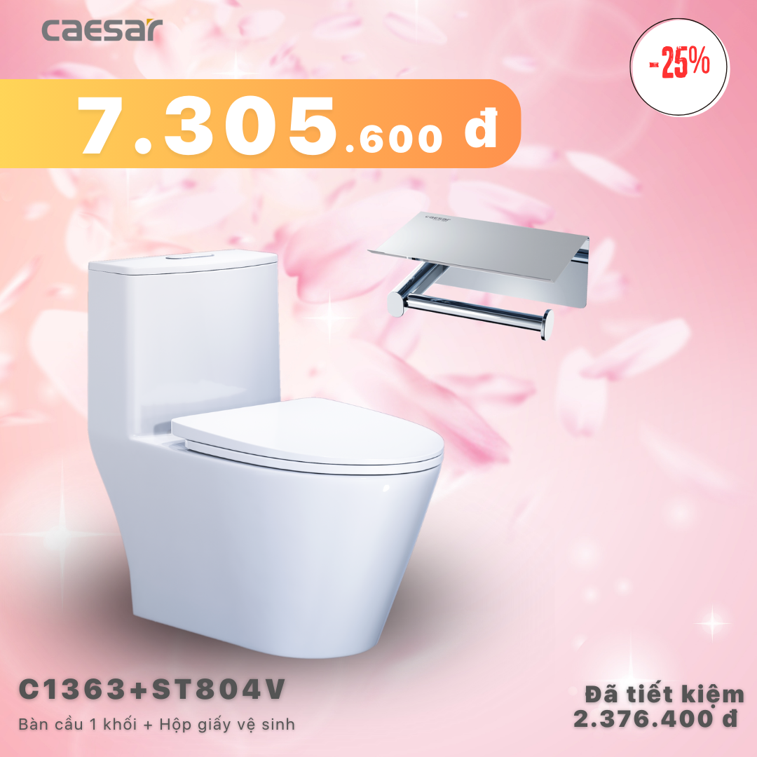 Khuyến mãi ưu đãi Bàn cầu một khối + Hộp đựng giấy vệ sinh - C1363 + ST804V