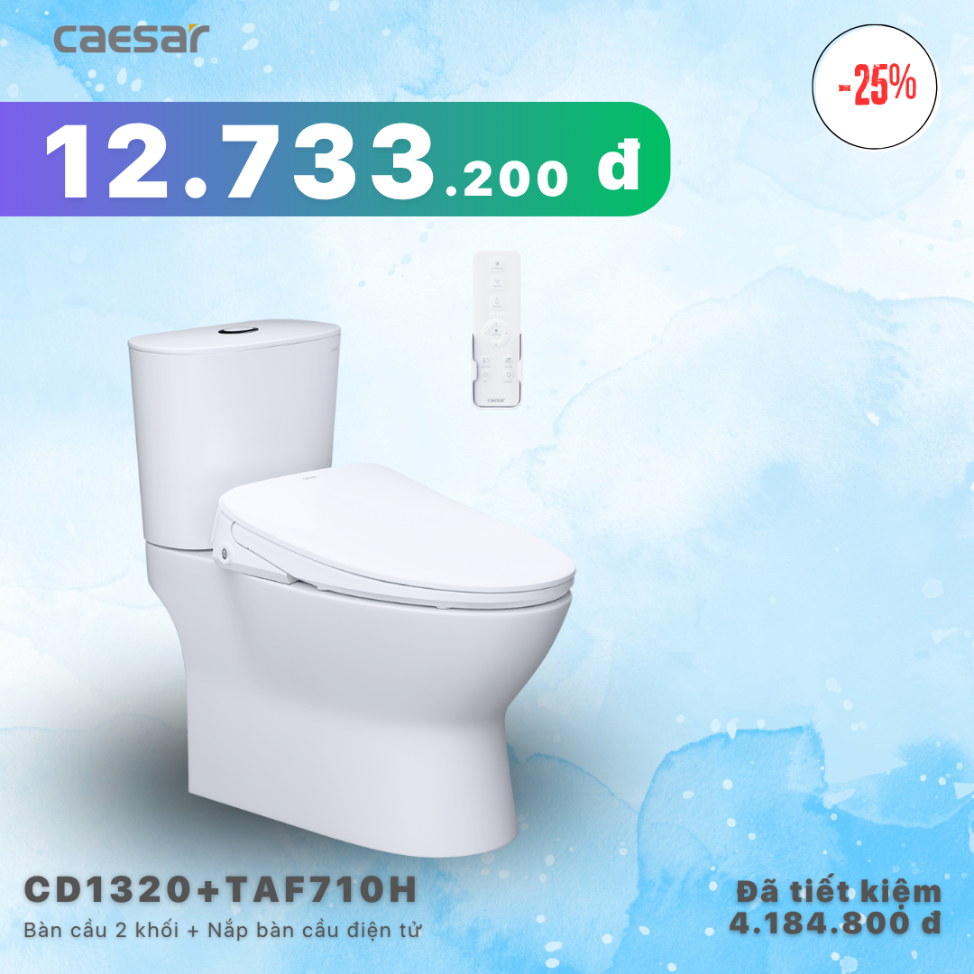 Khuyến mãi ưu đãi- Bàn cầu hai khối + Nắp điện tử - CD1320 - TAF710H
