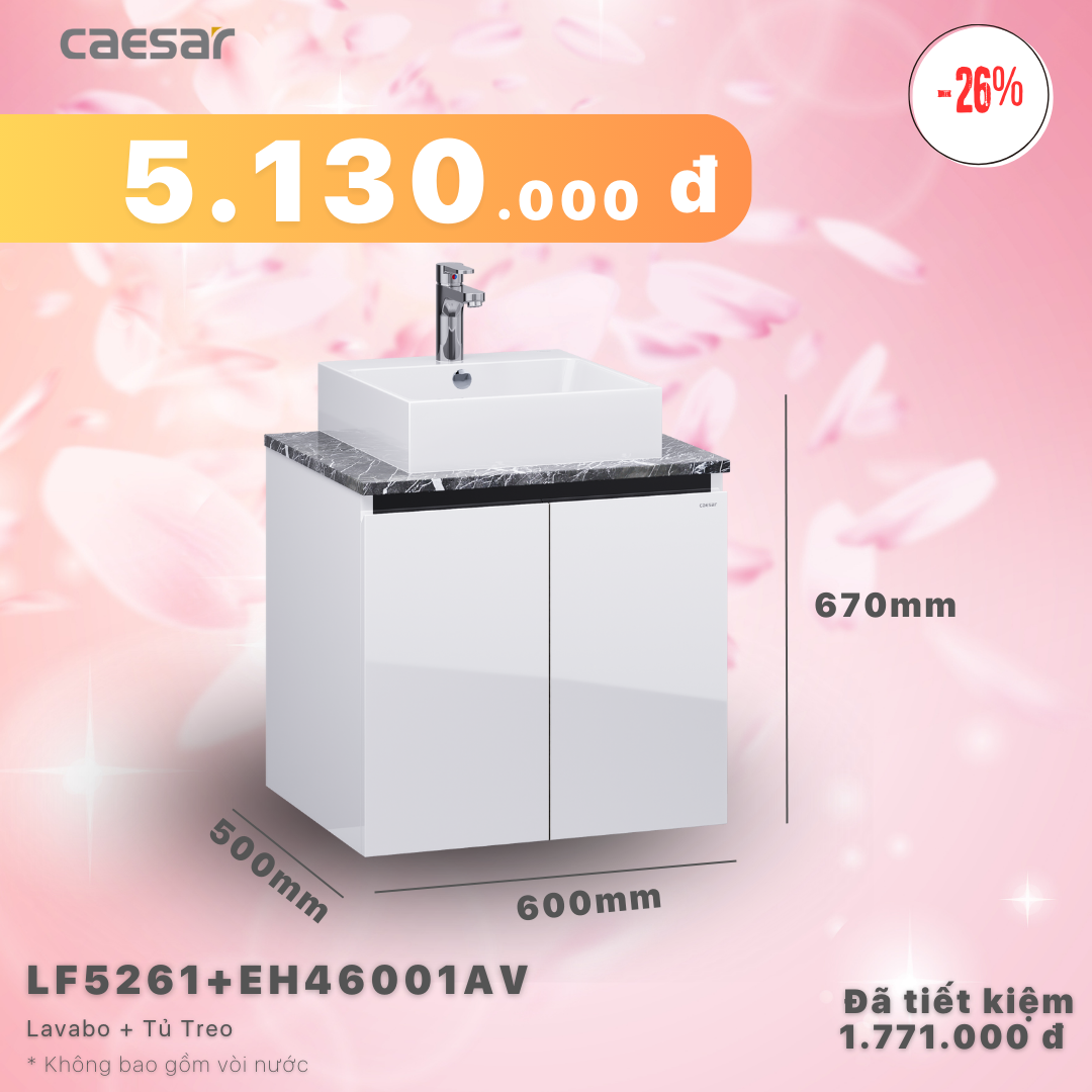 Khuyến mãi ưu đãi -Lavabo + Tủ treo - LF5261 + EH46001AV