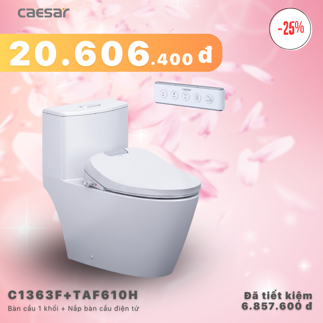 Khuyến mãi ưu đãi - Bàn Cầu một khối + Nắp điện tử - C1363F + TAF610H