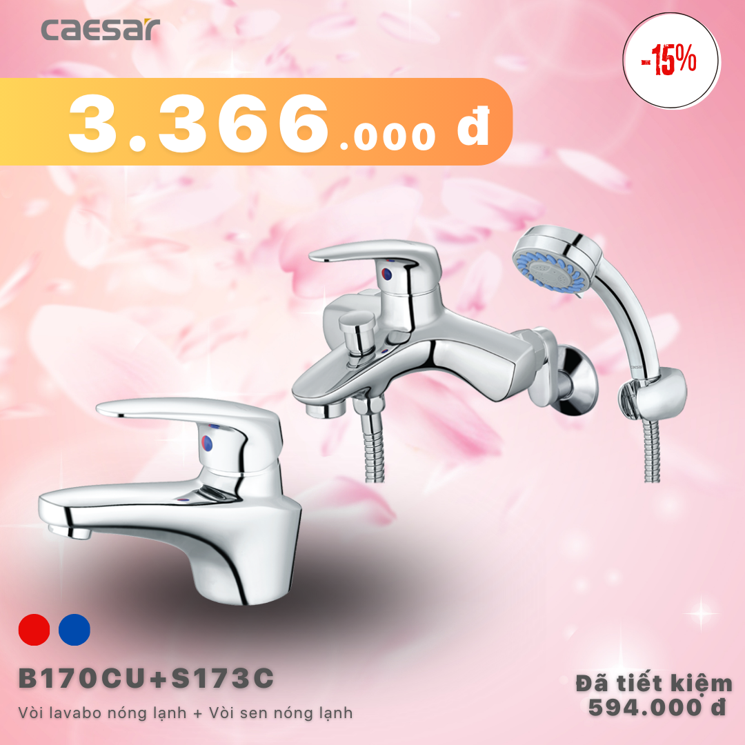 Khuyến mãi ưu đãi - Vòi lavabo nóng lạnh kết hợp Sen Tắm Nóng Lạnh - B170CU - S173C