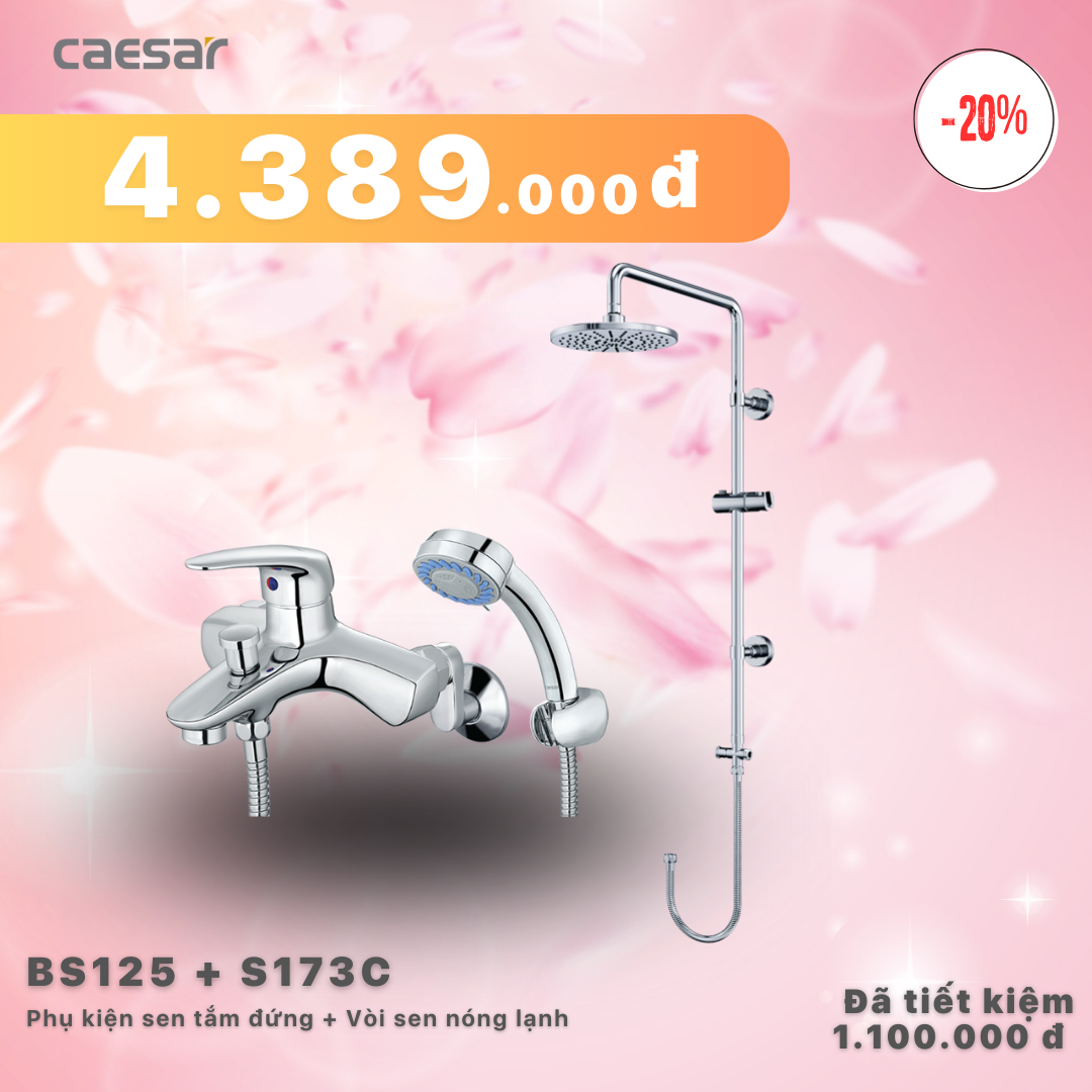 Khuyến mãi ưu đãi Sen Tắm Đứng kết hợp Vòi sen nóng lạnh - BS125 + S173C