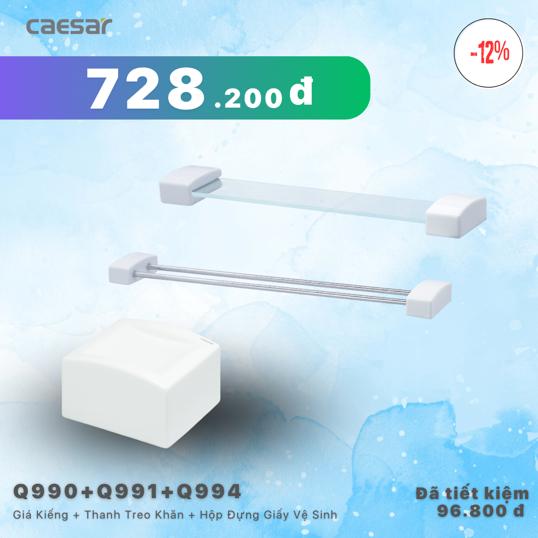 Khuyến mãi ưu đãi - Kệ Gương + Thanh treo khăn + Hộp đựng giấy vệ sinh - Q990 + Q991 + Q994