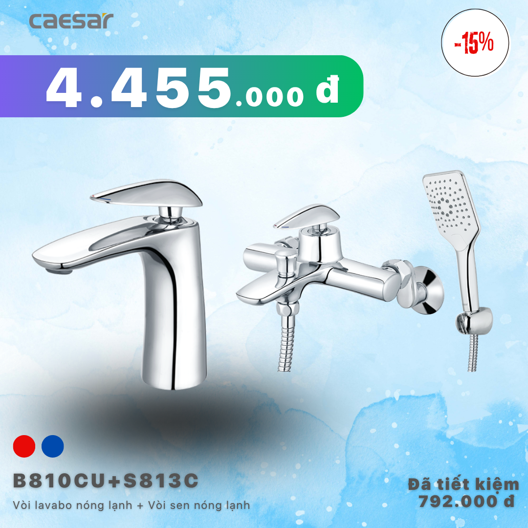 Khuyến mãi ưu đãi - Vòi lavabo Nóng Lạnh + Sen tắm Nóng Lạnh - B810CU + S813C