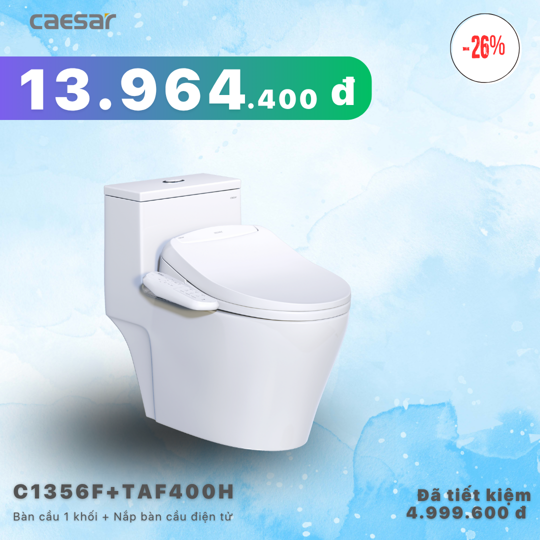 Khuyến mãi ưu đãi - Bàn cầu một khối + Nắp bàn cầu điện tử - C1356F + TAF400H