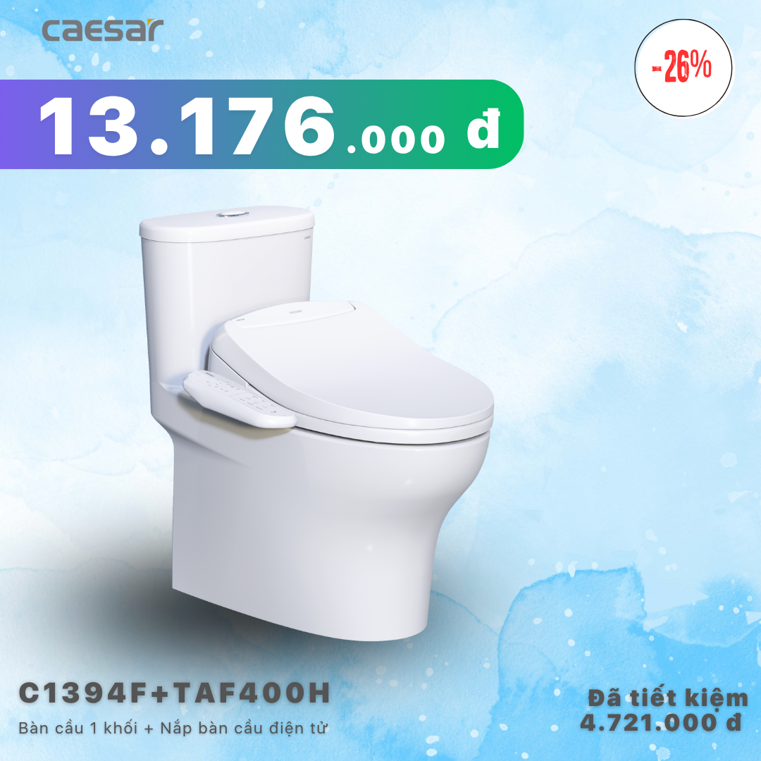 Khuyến mãi ưu đãi - Bàn cầu một khối + Nắp bàn cầu điện tử - C1394F + TAF400H