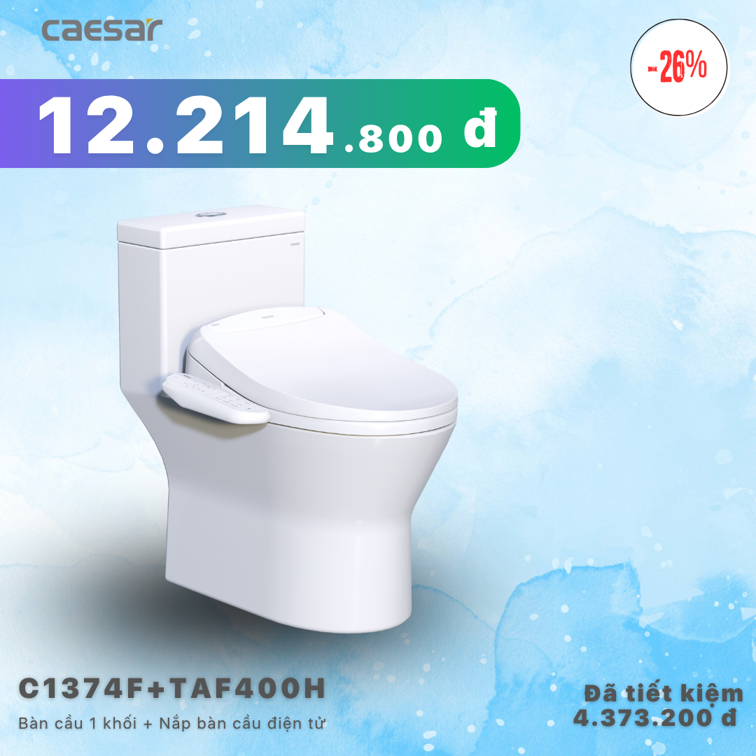 Khuyến mãi ưu đãi - Bàn cầu một khối + Nắp bàn cầu điện tử - C1374F + TAF400H
